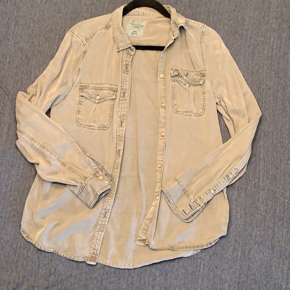 Army green button down shirt
